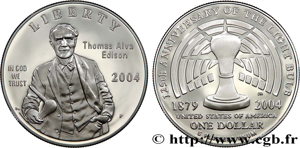 UNITED STATES OF AMERICA 1 Dollar Proof Thomas Edison 2004 Philadelphie MS 