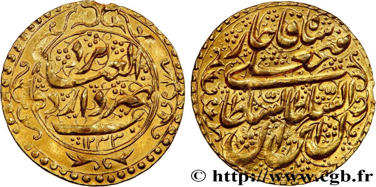 PERSE - FATH ALI SHAH Toman en or, cinquième monnayage, AH1233 n.d. Teheran SPL 