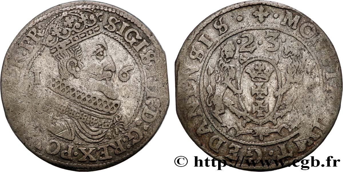 POLOGNE 1/4 de Thaler Sigismond III Vasa 1623 Dantzig TB+ 