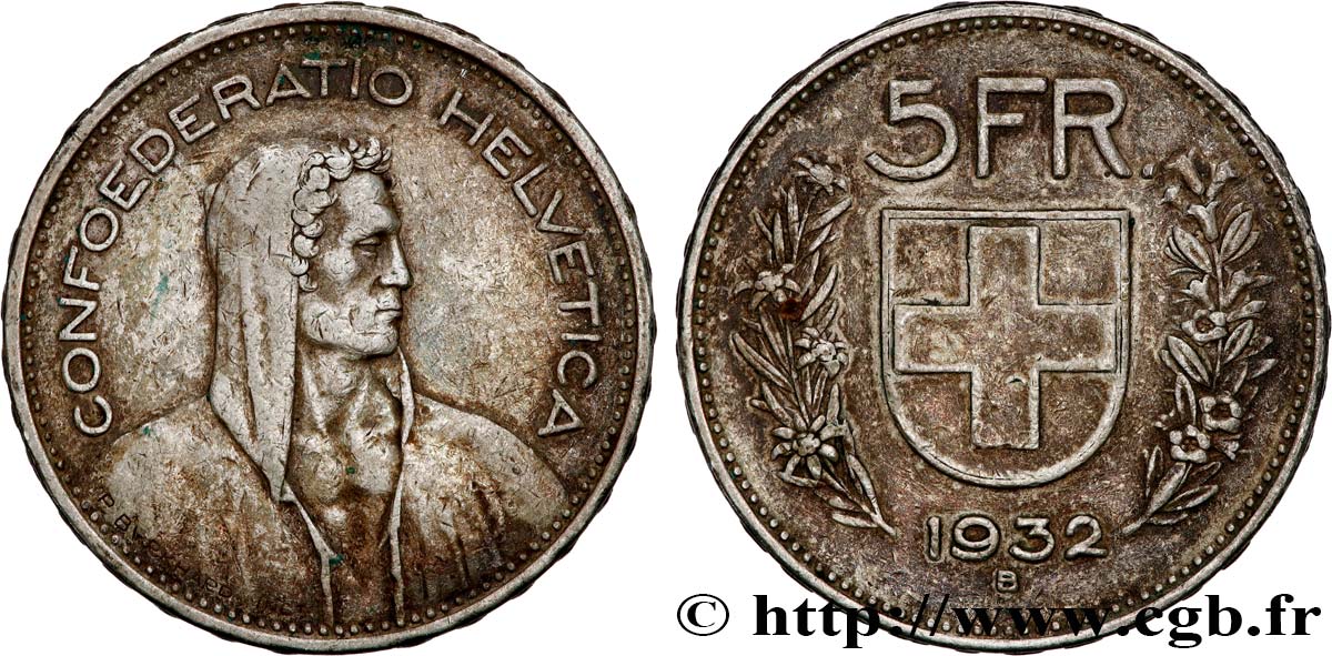 SUISSE 5 Francs Berger des Alpes 1932 Berne TTB