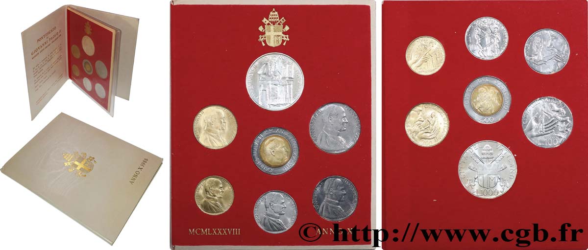 VATIKANSTAAT UND KIRCHENSTAAT Série 7 monnaies Jean-Paul II an X 1988 Rome ST 