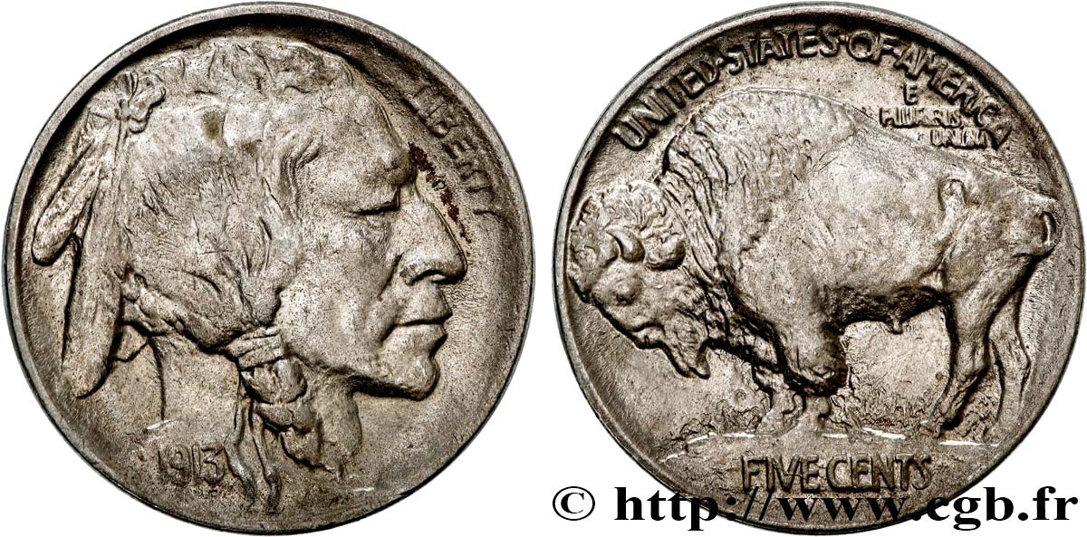 UNITED STATES OF AMERICA 5 Cents Tête d’indien ou Buffalo variété 1 1913 Philadelphie XF 
