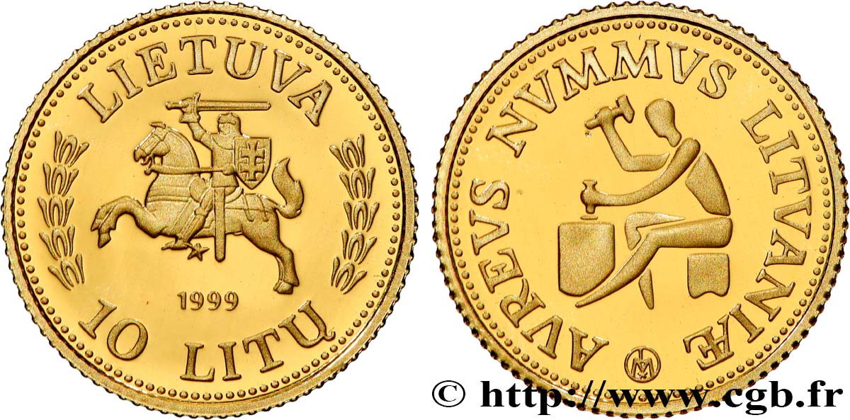 LITHUANIA 10 Litu Proof Histoire de l’Or 1999 Vilnius MS 