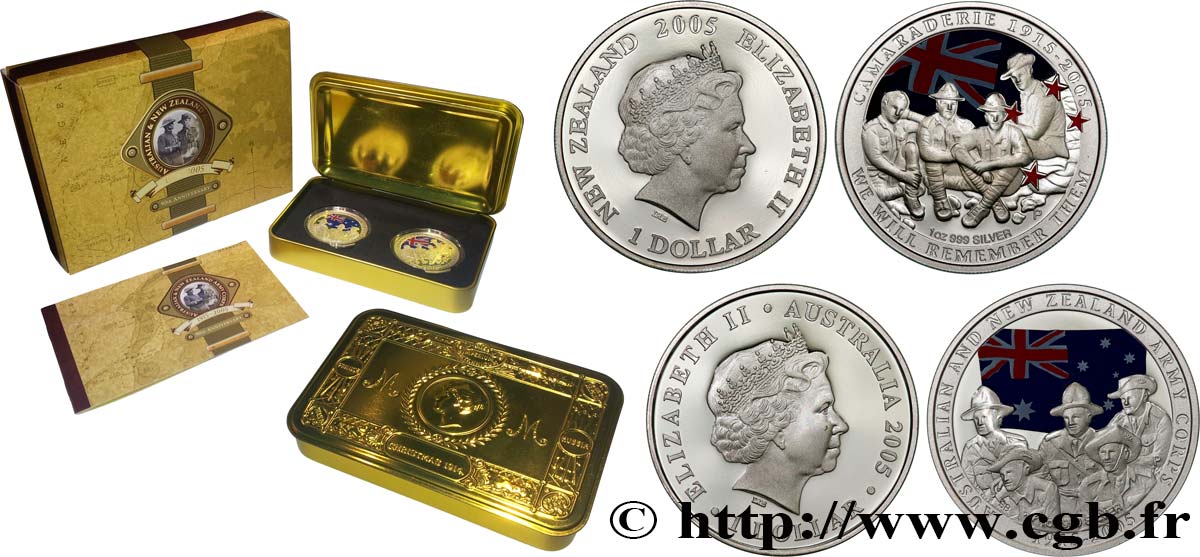 NEUSEELAND
 Coffret de deux monnaies de 1 Dollar proof 2005 Mayer Mint ST 