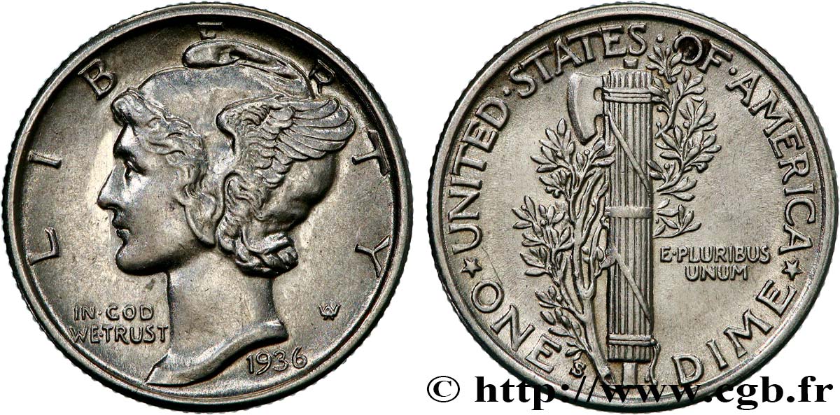 STATI UNITI D AMERICA 1 Dime Mercury 1936 San Francisco SPL