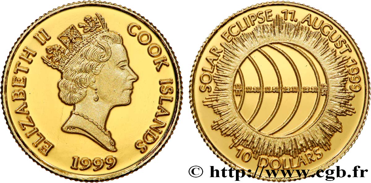 COOK INSELN 10 Dollar Proof Éclipse Solaire 1999  ST 