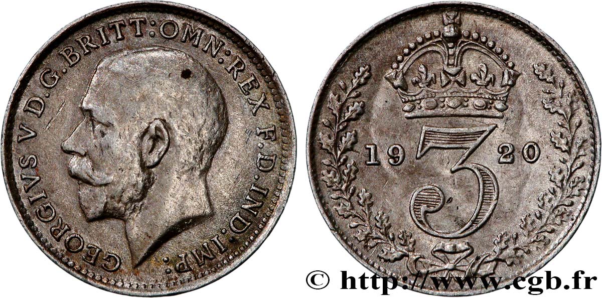 UNITED KINGDOM 3 Pence Georges V 1920  XF 