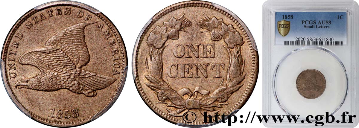 VEREINIGTE STAATEN VON AMERIKA 1 Cent “Flying Eagle” variété à petites lettres 1858 Philadelphie VZ58 PCGS