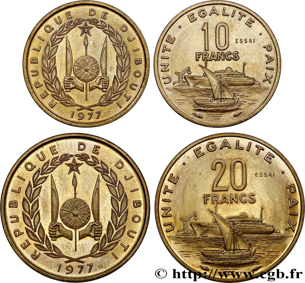 DJIBOUTI Essais de 10 et 20 Francs 1977 Paris MS 
