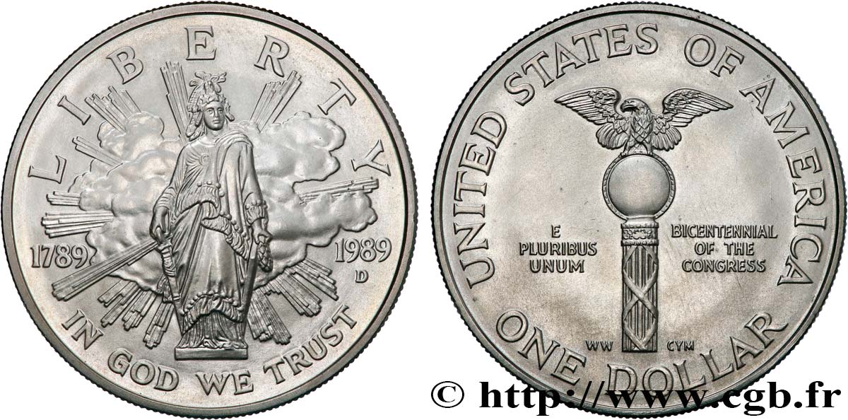 ÉTATS-UNIS D AMÉRIQUE 1 Dollar Proof bicentennaire du Congrès 1989 Denver SPL
