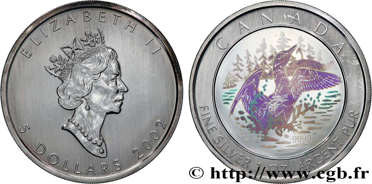 CANADA 5 Dollars (1 once) Proof Plongeon huard en hologramme 2002  SPL 