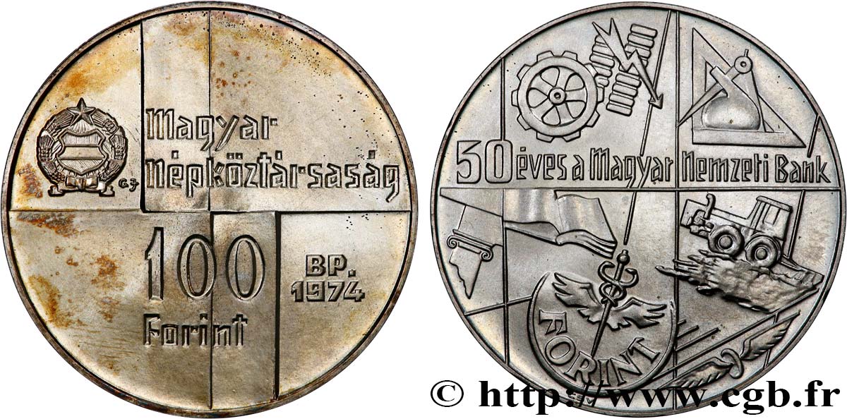 HONGRIE 100 Forint 50ème anniversaire de la Banque nationale de Hongrie 1974 Budapest SPL 