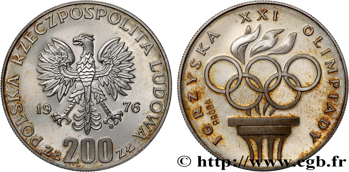 POLAND 200 Zlotych PRÓBA XXI Jeux Olympiques 1976 Varsovie MS 