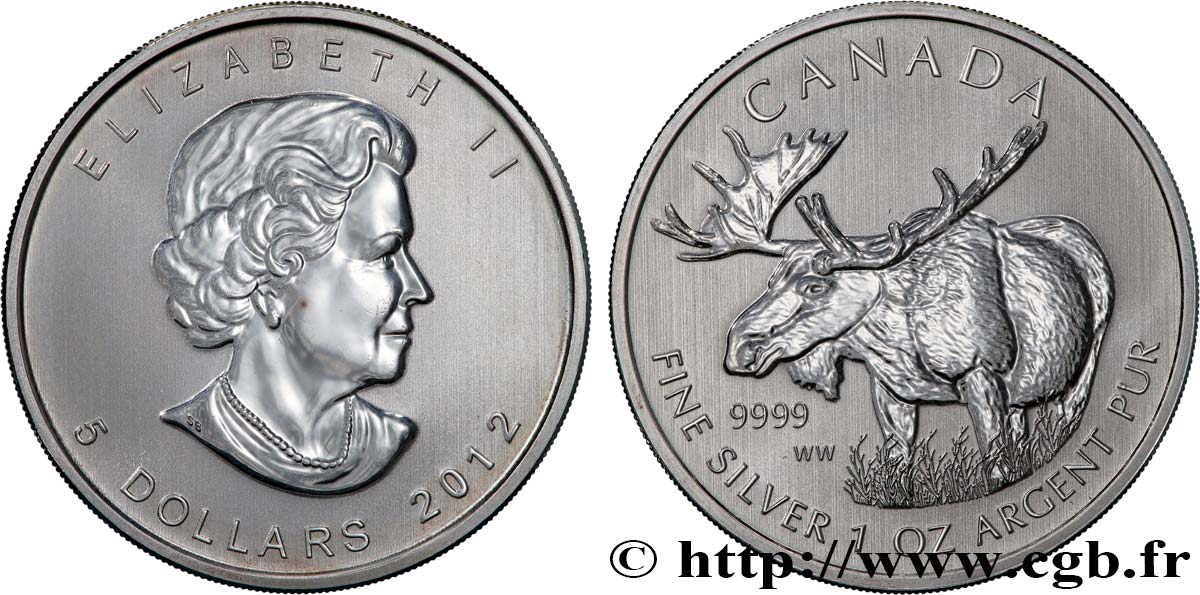CANADA 5 Dollars (1 once) Proof Elisabeth II / élan 2012  FDC 