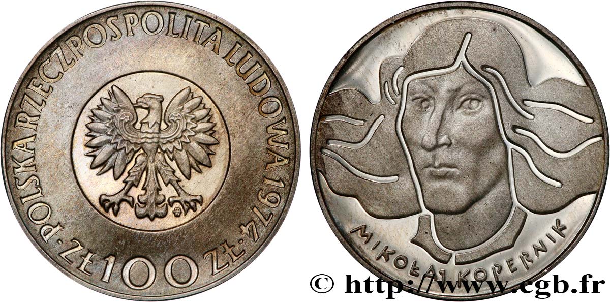 POLAND 100 Zlotych Proof Nicolas Copernic 1974 Varsovie MS 