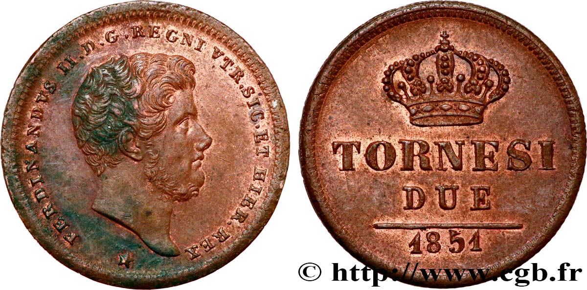 ITALY - KINGDOM OF THE TWO SICILIES - FERDINAND II 2 Tornesi  1852 Naples AU 