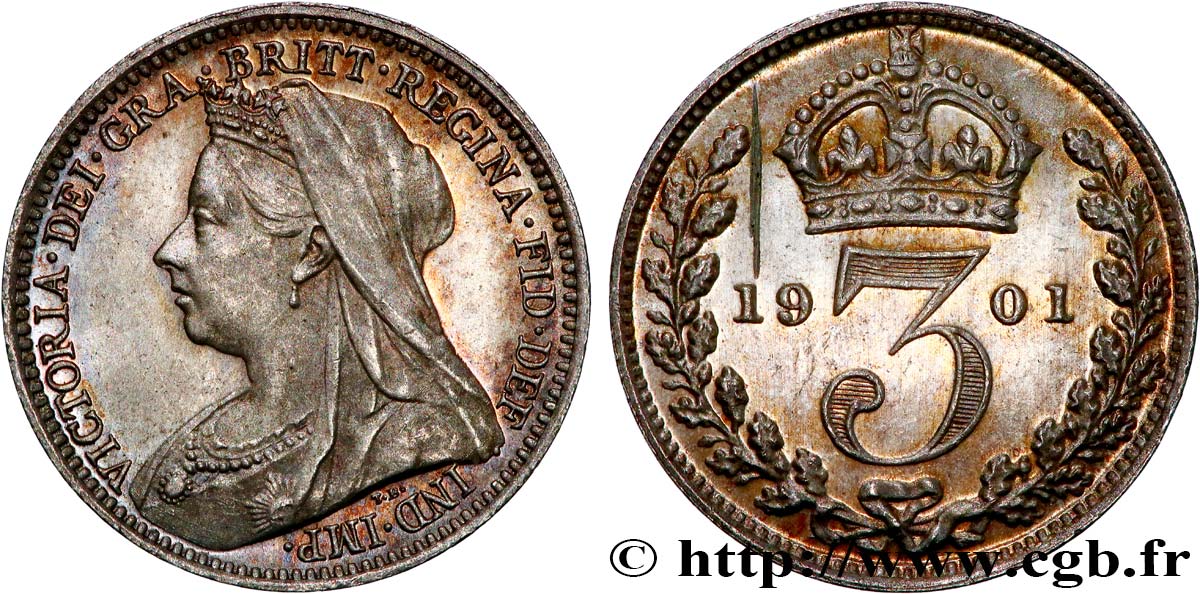 VEREINIGTEN KÖNIGREICH 3 Pence Victoria 1901  VZ 