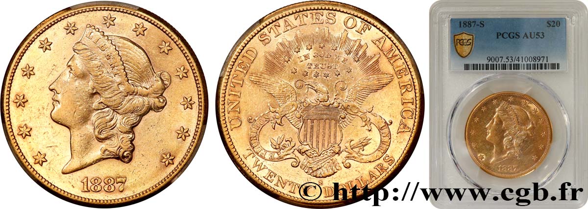 ÉTATS-UNIS D AMÉRIQUE 20 Dollars  Liberty  1887 San Francisco TTB53 PCGS