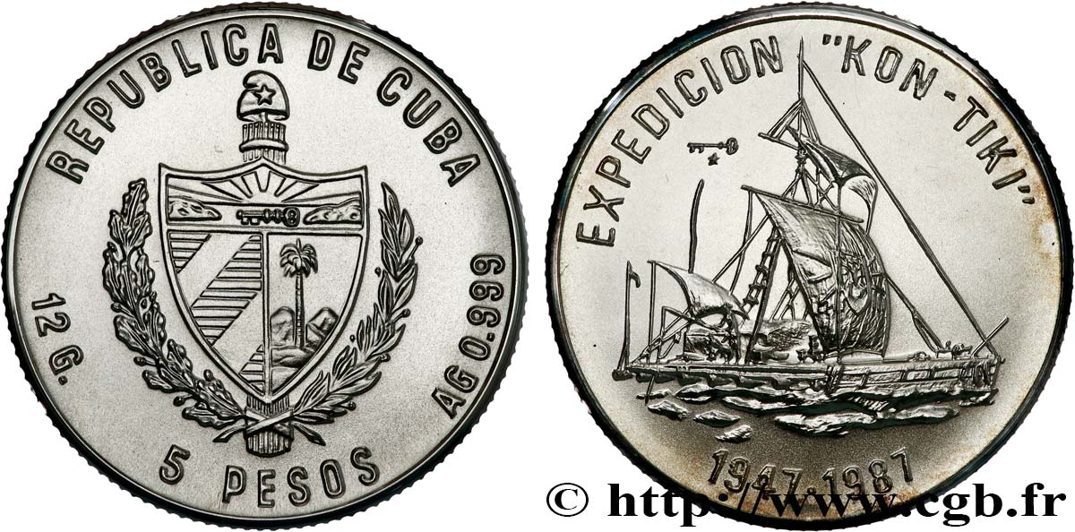 CUBA 5 Pesos Expédition “Kon-Tiki 1987 La Havane MS 