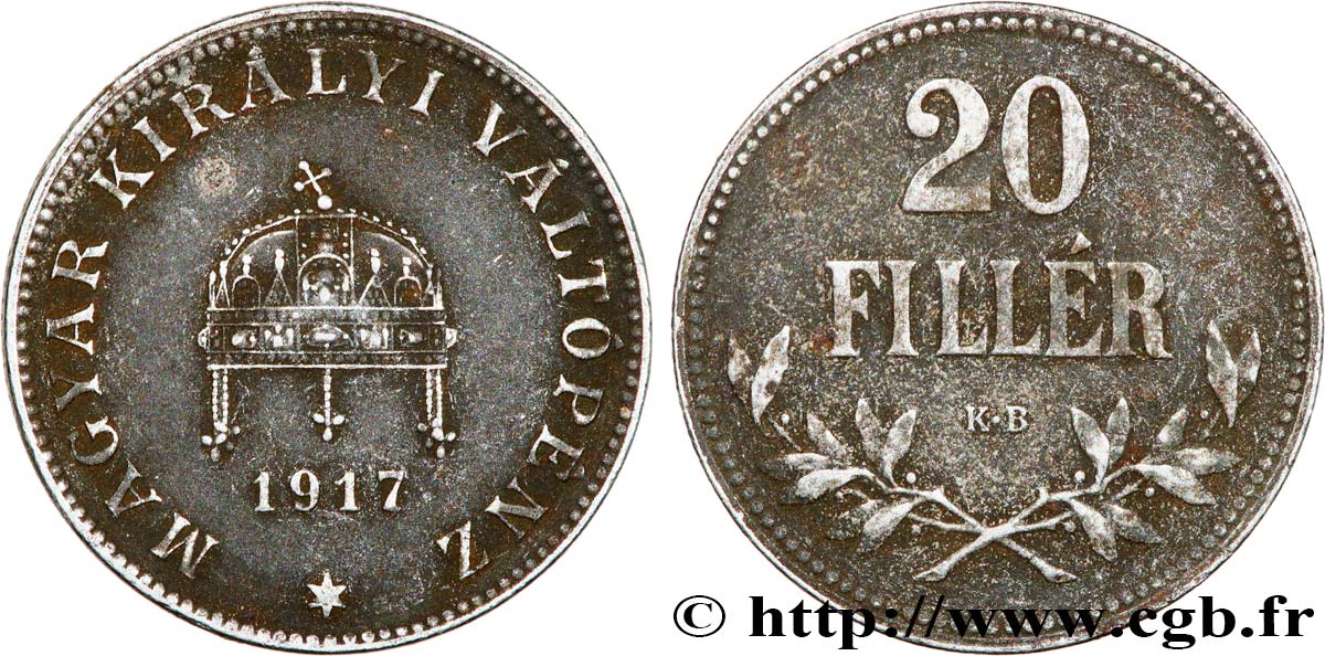 HUNGARY 20 Filler couronne 1917 Kremnitz - KB XF 