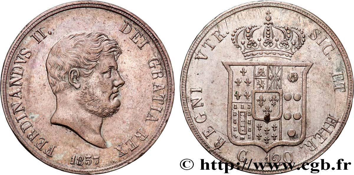 ITALIE - ROYAUME DES DEUX-SICILES 120 Grana Ferdinand II 1857 Naples TTB+ 