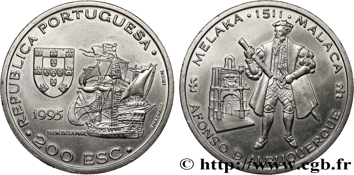 PORTUGAL 200 Escudos Alfonso de Albuquerque, Malacca 1511 1995 MS
