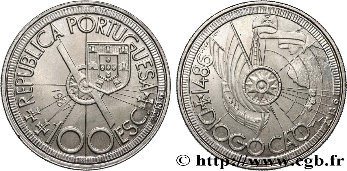 PORTUGAL 100 Escudos Diogo Cao et l’exploration des côtes africaines en 1486 1987 MS
