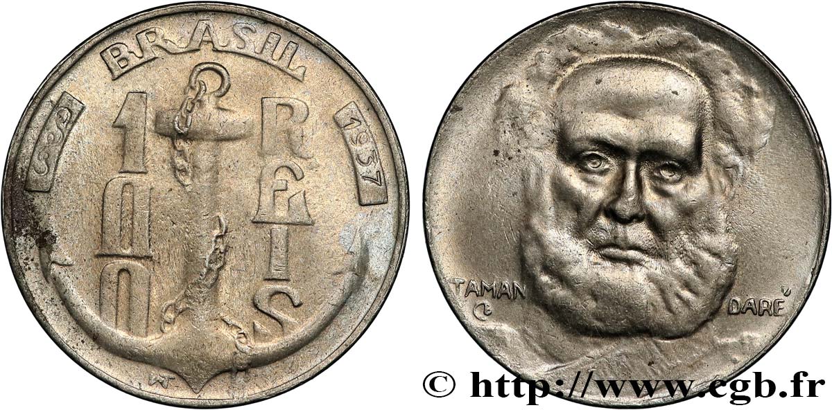 BRÉSIL 100 Reis Joaquim Marques Lisboa marquis de Tamandaré 1937  TTB+