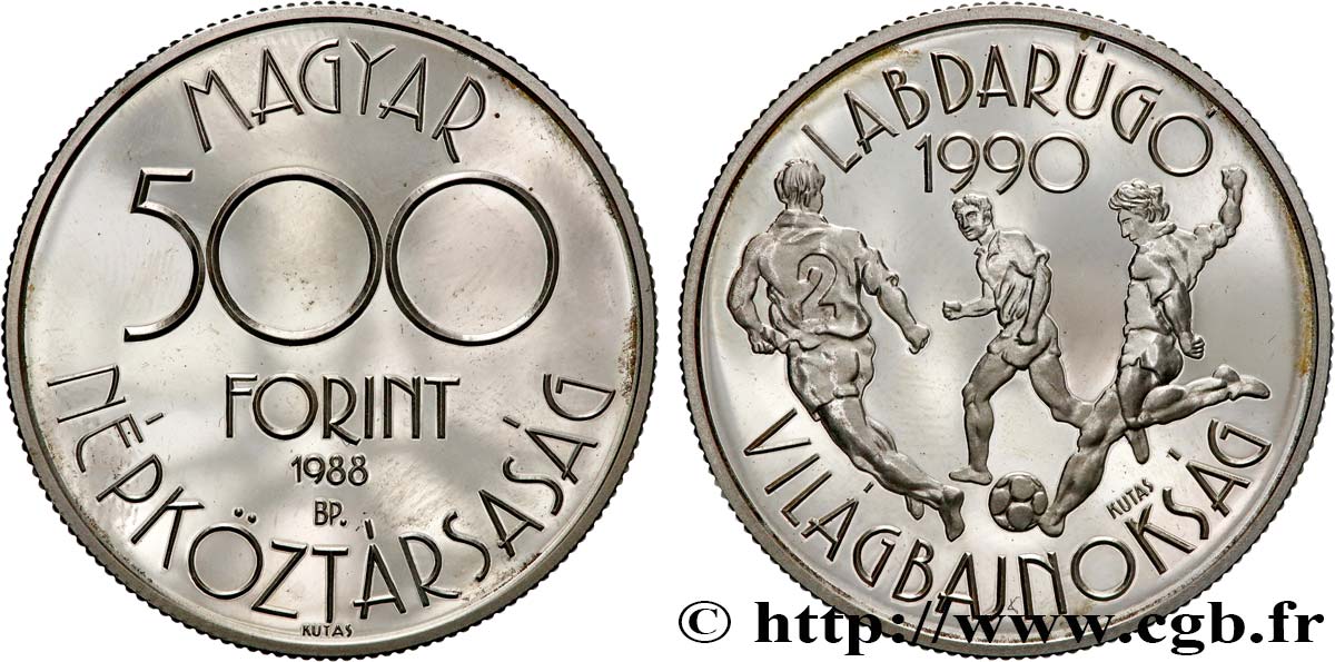 HUNGARY 500 Forint Proof Coupe du Monde de football en Italie 1990 1988 Budapest MS 
