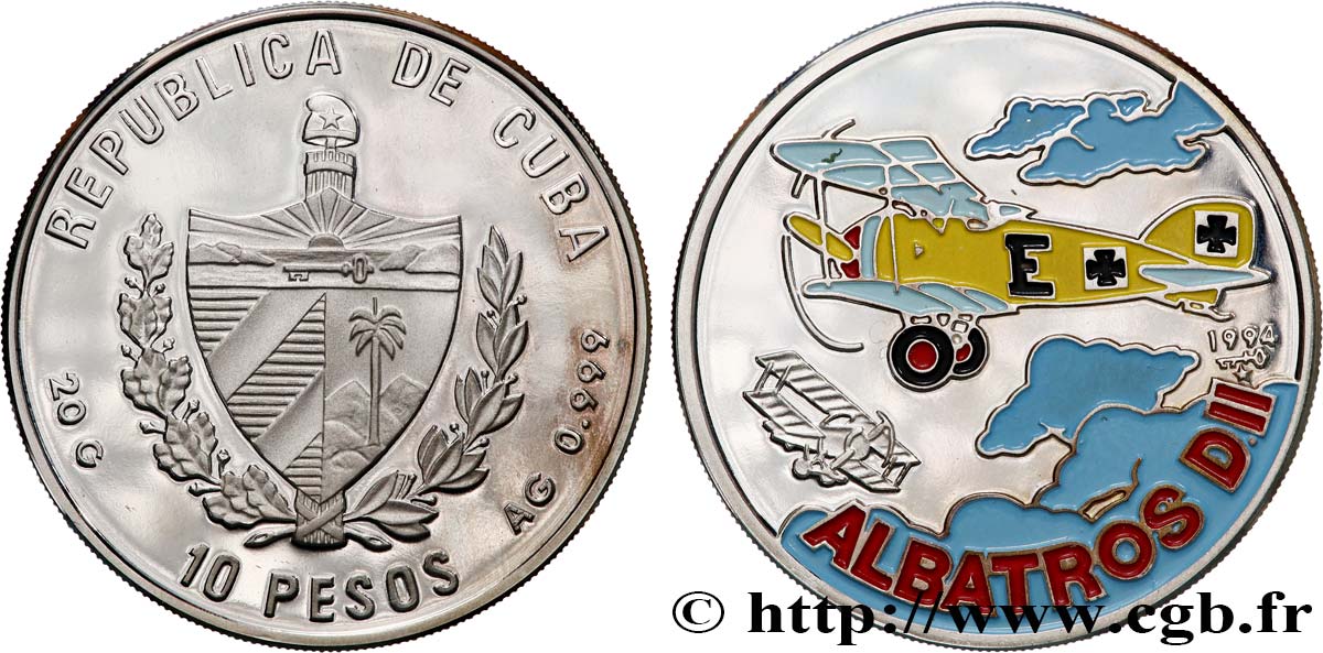 CUBA 10 Pesos Proof avion Albatros DII 1994  SPL 