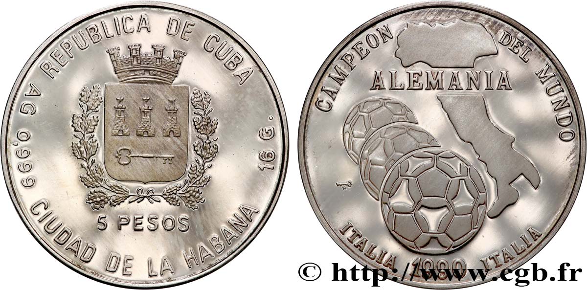 CUBA 5 Pesos Coupe du Monde de football Italie 1990 1990 La Havane MS 