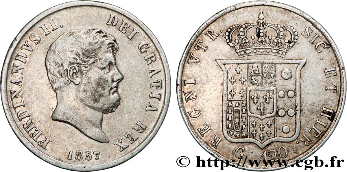 ITALY - KINGDOM OF TWO SICILIES 120 Grana Ferdinand II 1857 Naples XF 