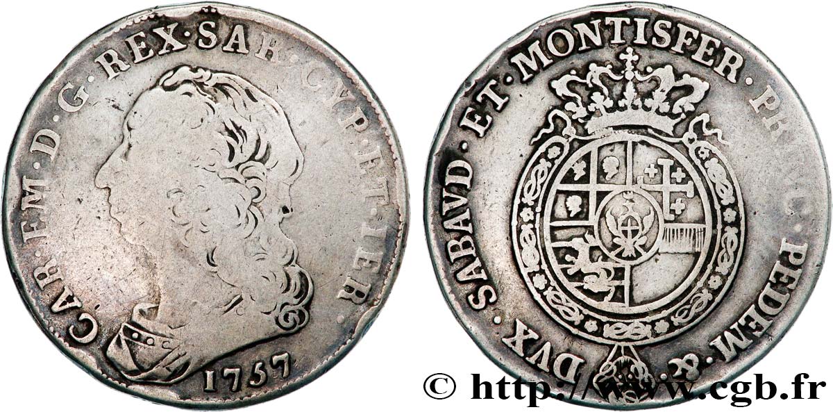 ITALY - KINGDOM OF SARDINIA - CHARLES EMMANUEL III Scudo 1757 Turin VF/XF 