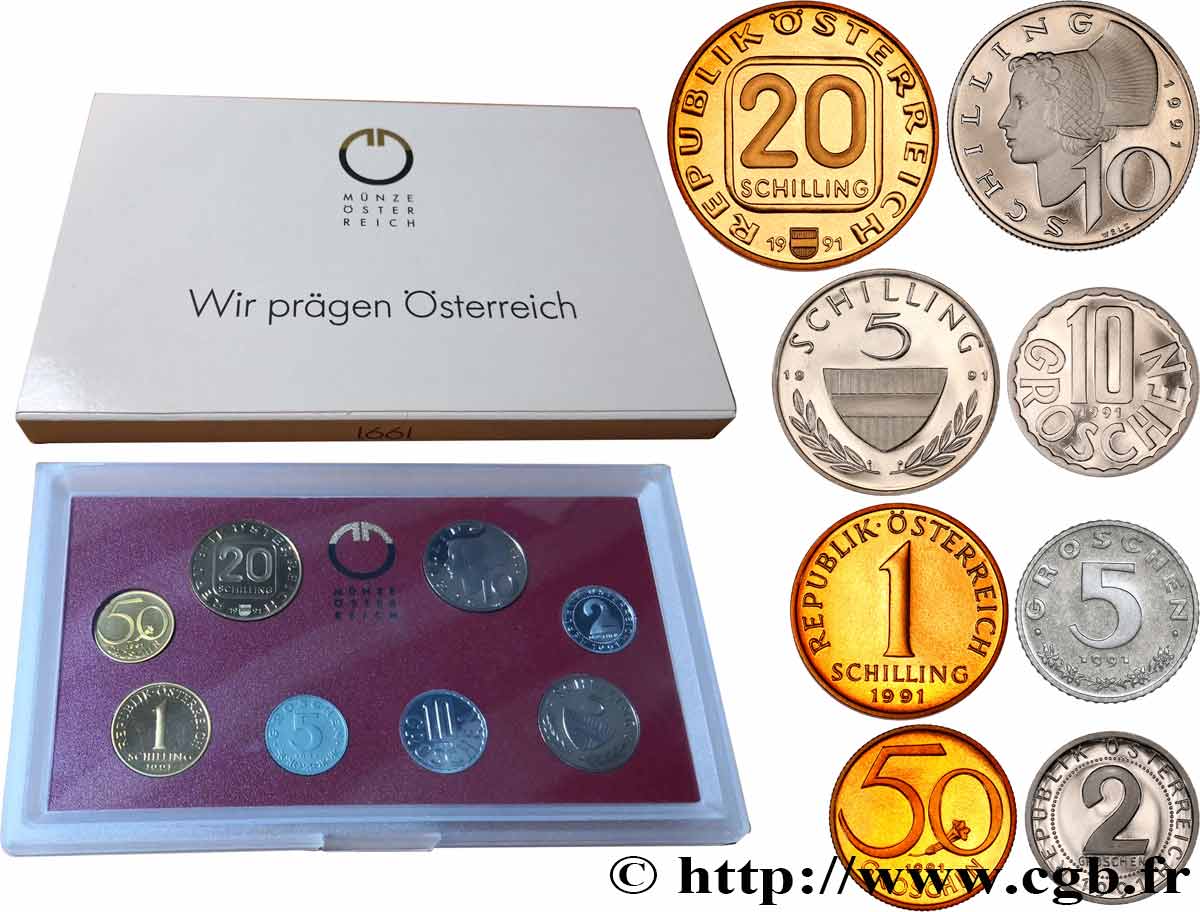 AUSTRIA Série Proof 8 Monnaies 1991 Vienne FDC 