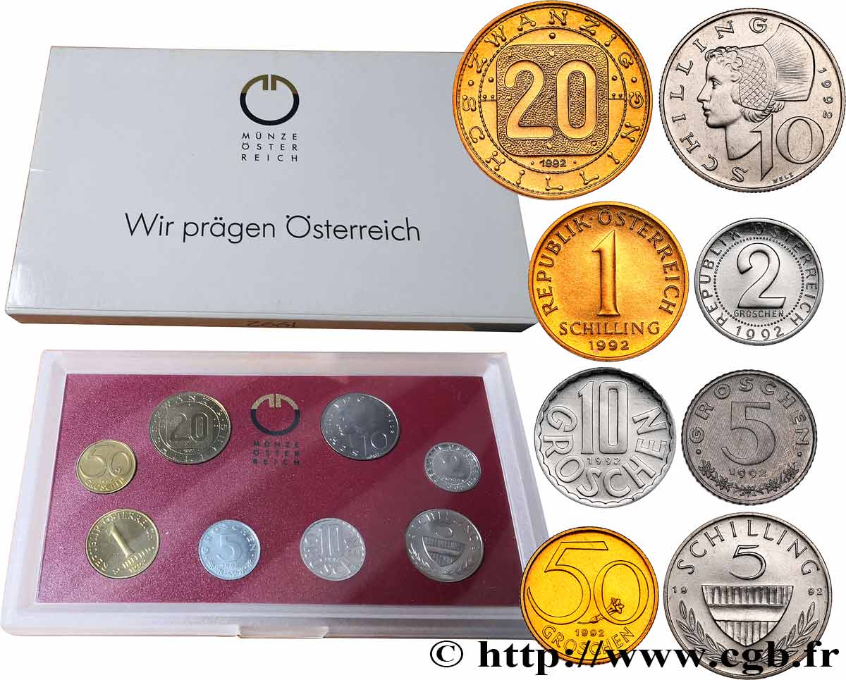 ÖSTERREICH Série FDC 8 Monnaies 1992 Vienne ST 
