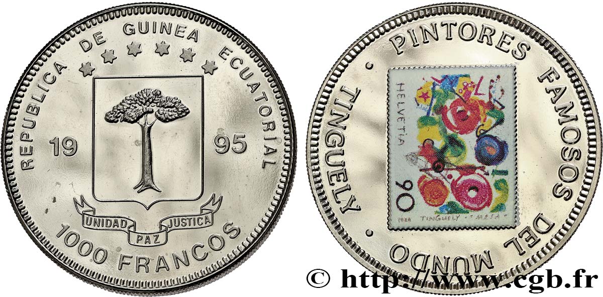 GUINEA ECUATORIAL 1000 Francos Proof Tinguely 1995 Paris SC 
