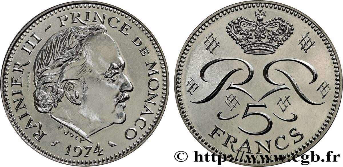 MONACO Essai de 5 Francs en argent Rainier III 1974 Paris MS 