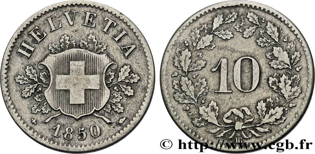 SWITZERLAND 10 Centimes (Rappen) croix suisse 1850 Strasbourg - BB XF 