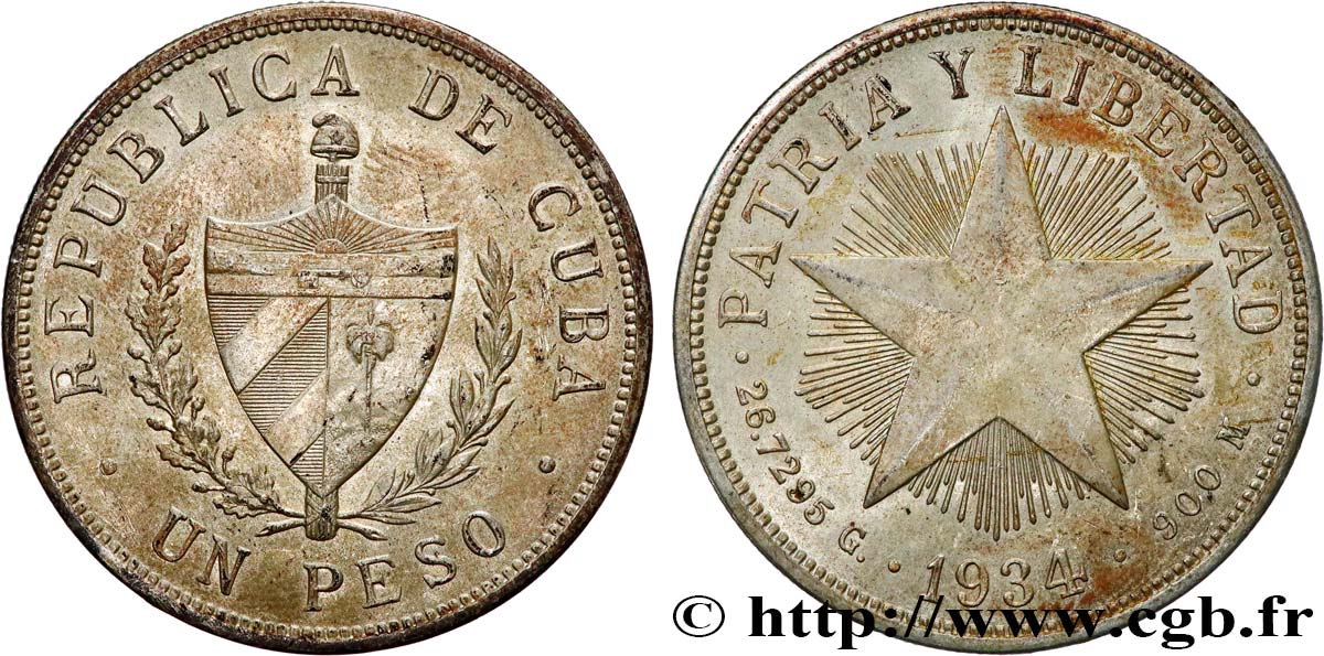 CUBA 1 Peso 1934  TTB 