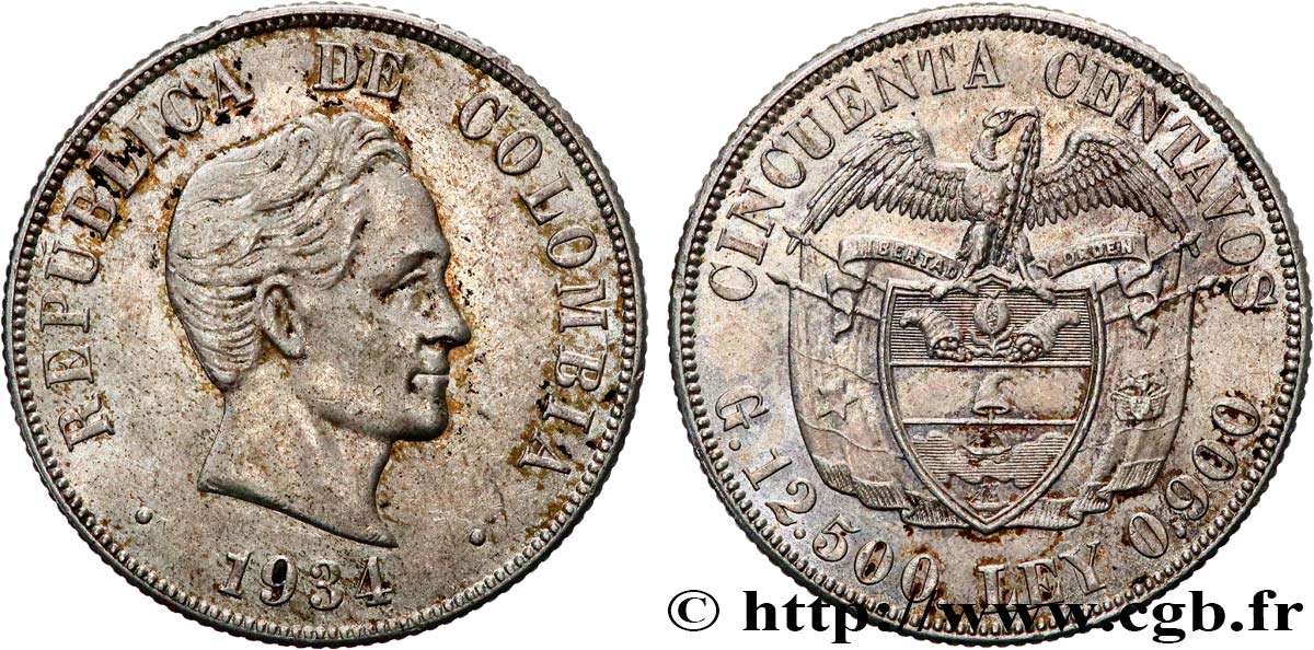 COLOMBIA 50 Centavos 1934  XF/AU 