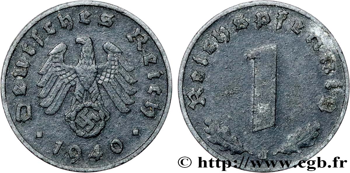 GERMANY 1 Reichspfennig aigle et swastika 1940 Hambourg XF