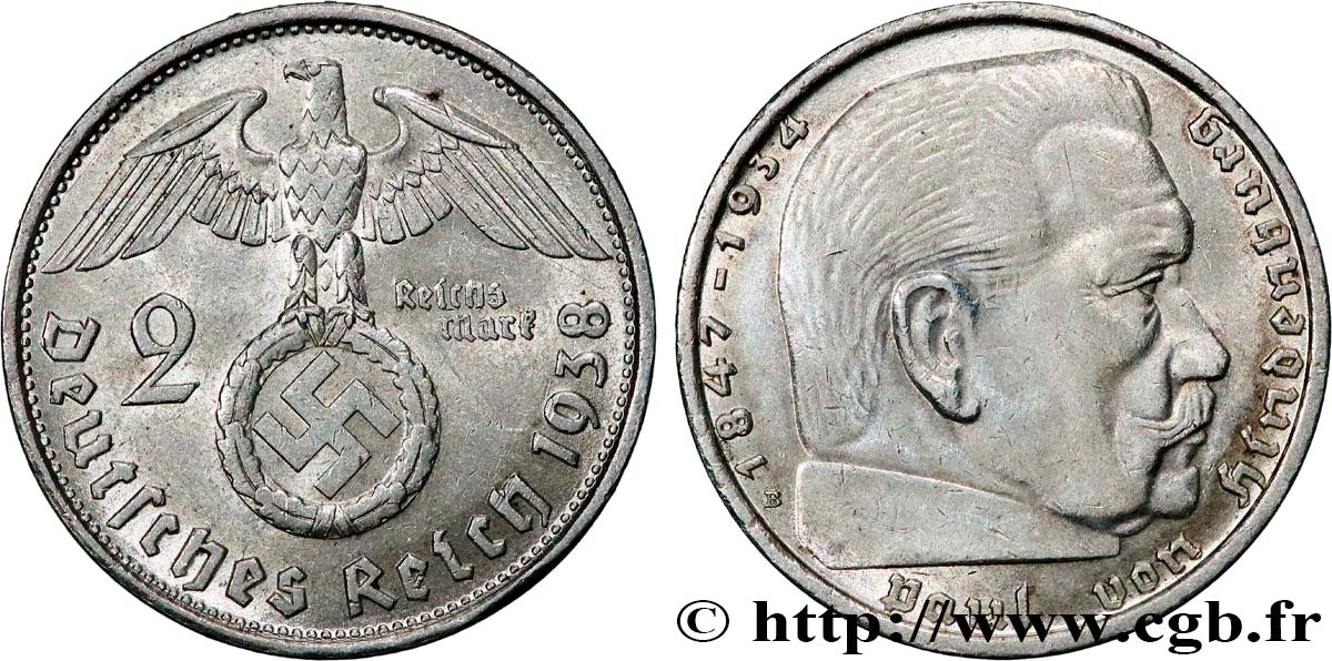 GERMANIA 2 Reichsmark Maréchal Paul von Hindenburg 1938 Vienne q.SPL