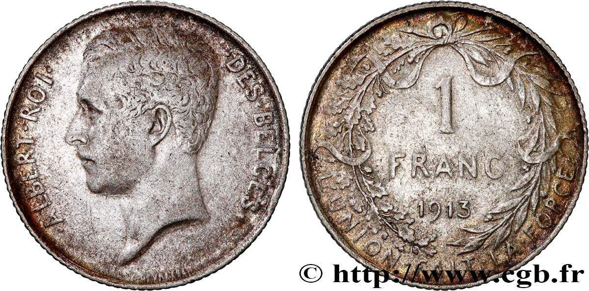 BELGIQUE 1 Franc Albert Ier légende française 1913 TB+