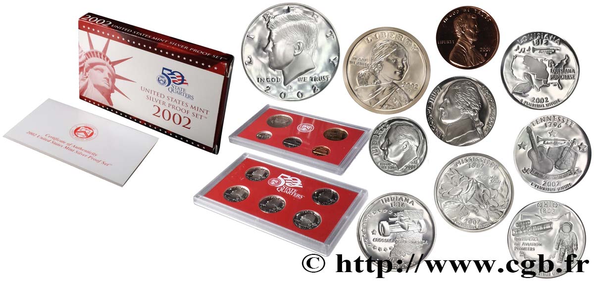 ÉTATS-UNIS D AMÉRIQUE Série Silver Proof 10 monnaies 2002 S- San Francisco FDC 