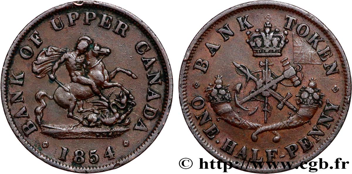 CANADA 1/2 Penny token Bank of Upper Canada 1854 Heaton XF 