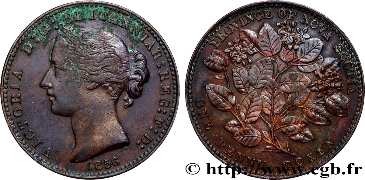 CANADA 1 Penny Token Nova Scotia Victoria 1856  VF/AU 
