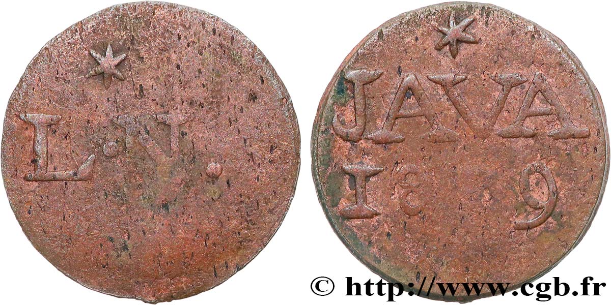 INDIAS NEERLANDESAS 1 Duit “LN” initiales de Louis Napoléon roi de Hollande et au revers “JAVA” 1809 Harderwijk BC 