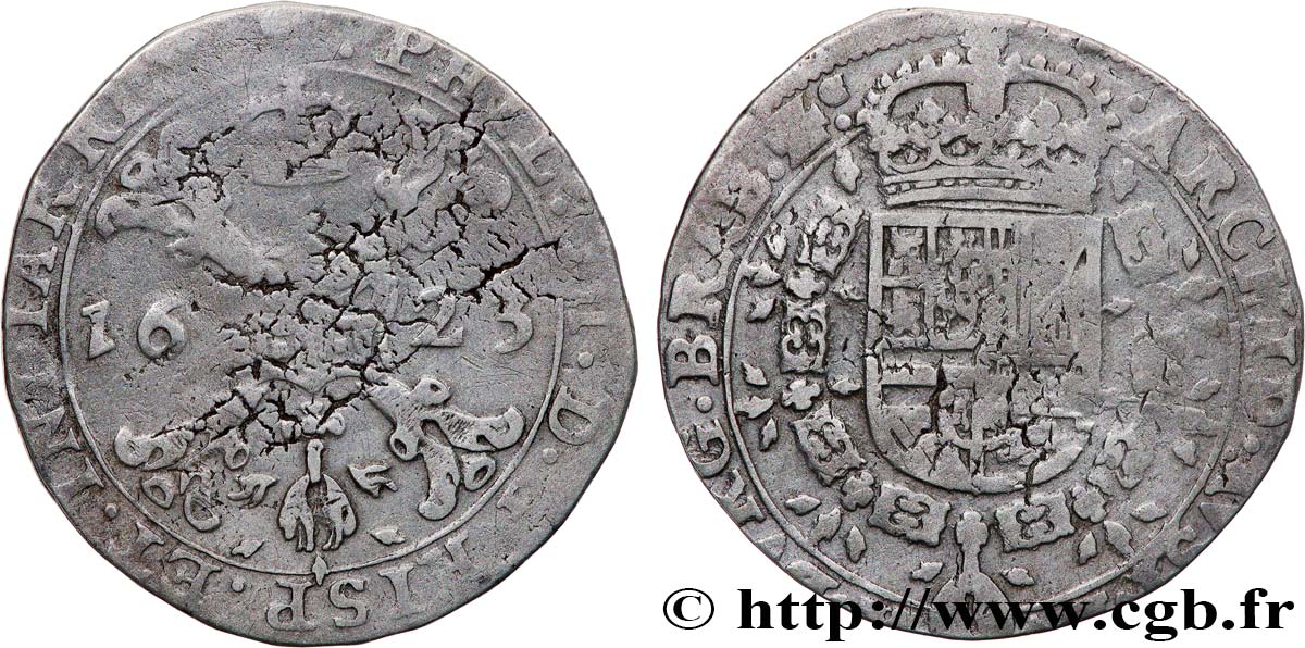 PAYS-BAS ESPAGNOLS - DUCHÉ DE BRABANT - PHILIPPE IV 1/4 Patagon  1623 Bruxelles q.BB 