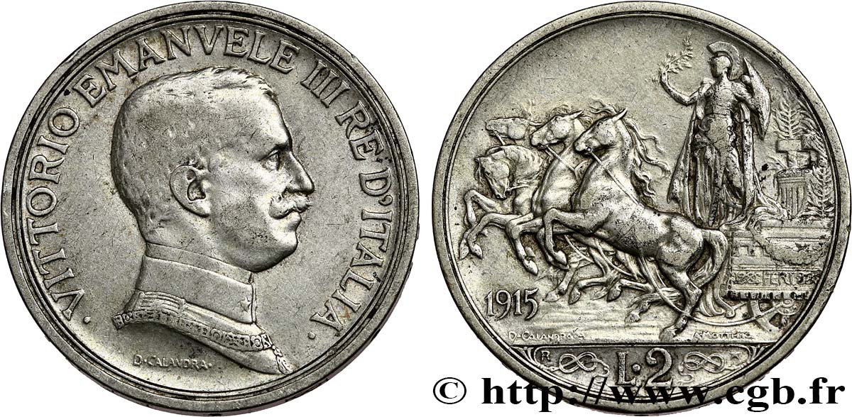 ITALY 2 Lire Victor Emmanuel III 1915 Rome XF 