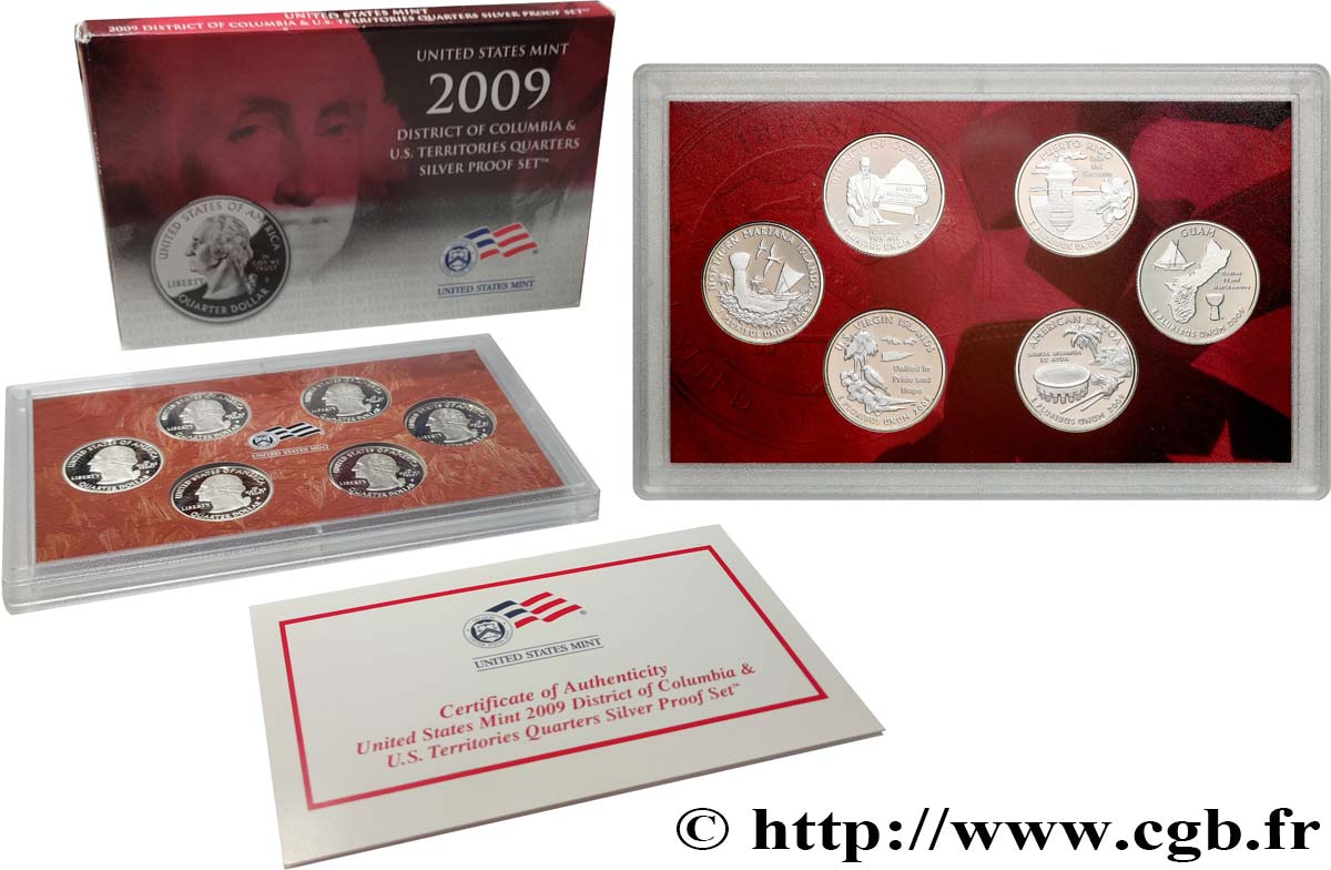 UNITED STATES OF AMERICA 50 STATE QUARTERS - SILVER PROOF SET - 6 monnaies 2009 S- San Francisco MS 